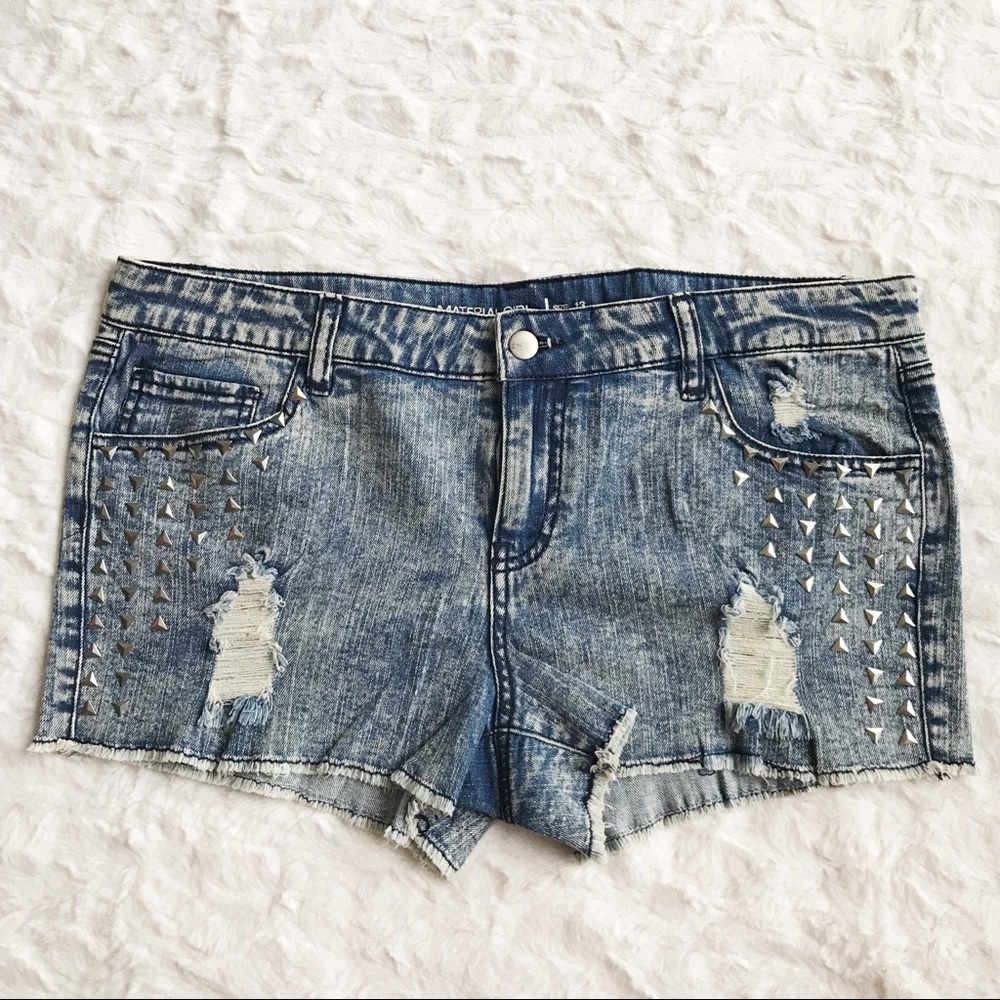 Distressed Studded Denim Shorts